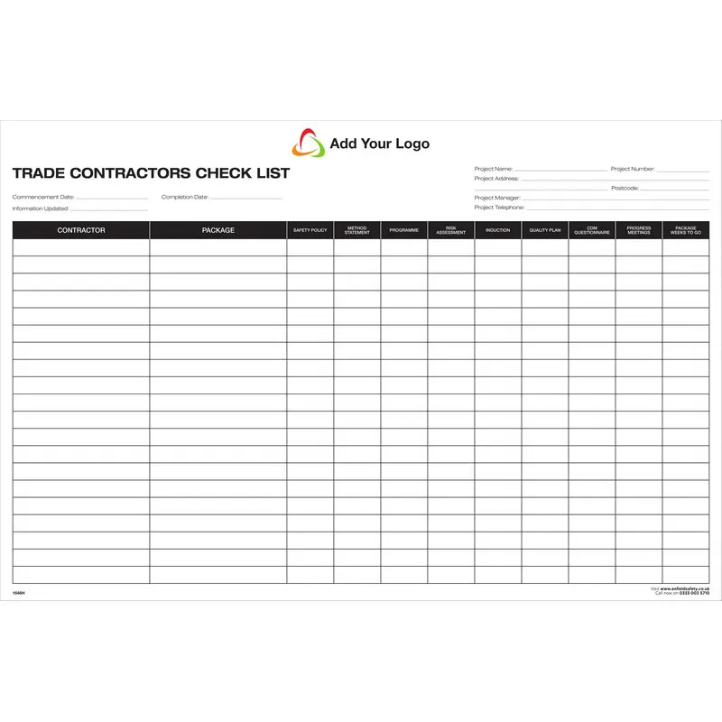 Trade Contractors Check List