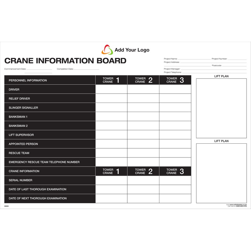 1200 x 800 5mm ecoFOAM c/w DRYWIPE -  CRANE INFORMATION BOARD Board