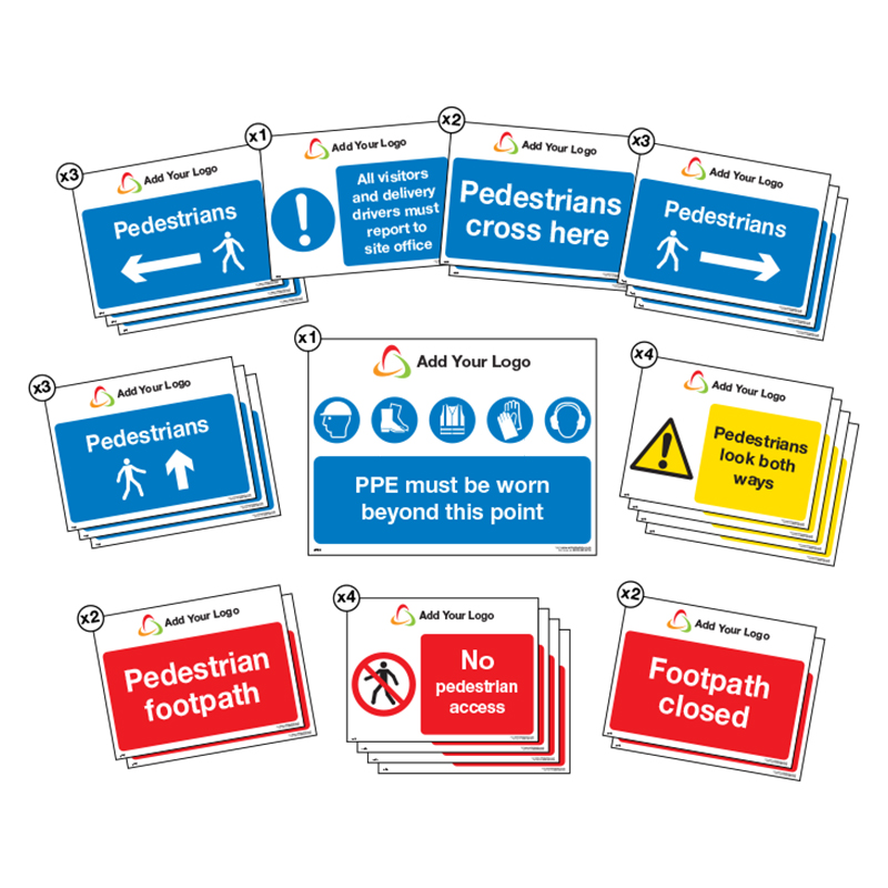 Pedestrian Route Pack Consisting of 1x 5mm EcoFOAM Sign 800x600mm & 24x 3mm Signs 600x400mm