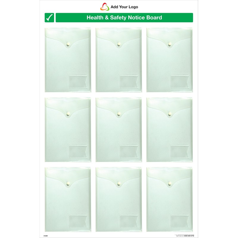 1200 x 800 5mm ecoFOAM - HEALTH AND SAFETY NOTICE BOARD WITH 9 POCKETS