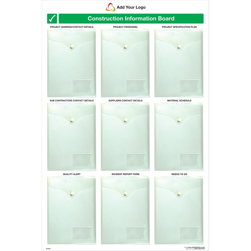 1200 x 800 5mm ecoFOAM -  *CONSTRUCTION INFORMATION BOARD WITH 9 POCKETS