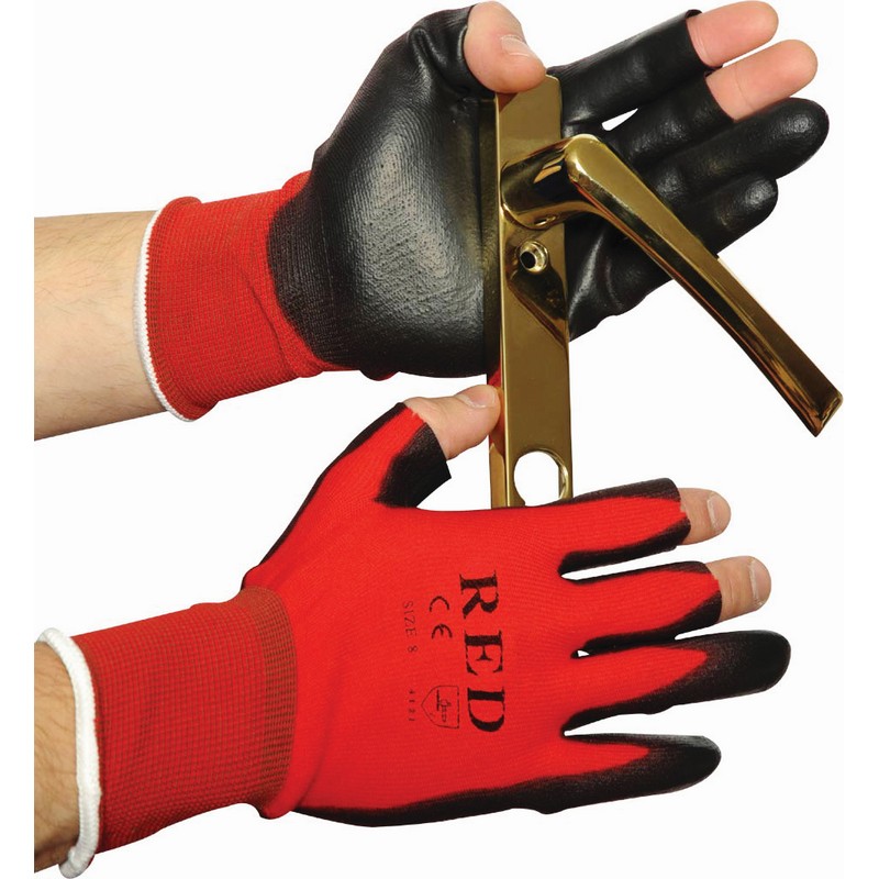 Cutflex Cut Semi-fingerless Level 1 RED PU Coated Glove - Large (Size 9)