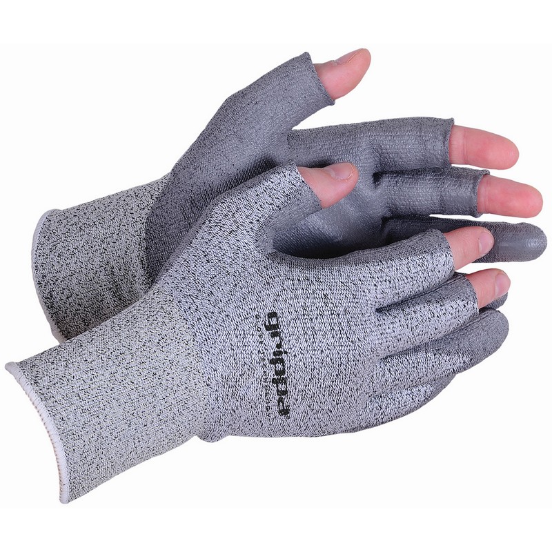 GRIPPA Dytec Knitted Seamless Semi-Fingerless Cut Resistant Gloves with PU palm coating - Large (Size 9)