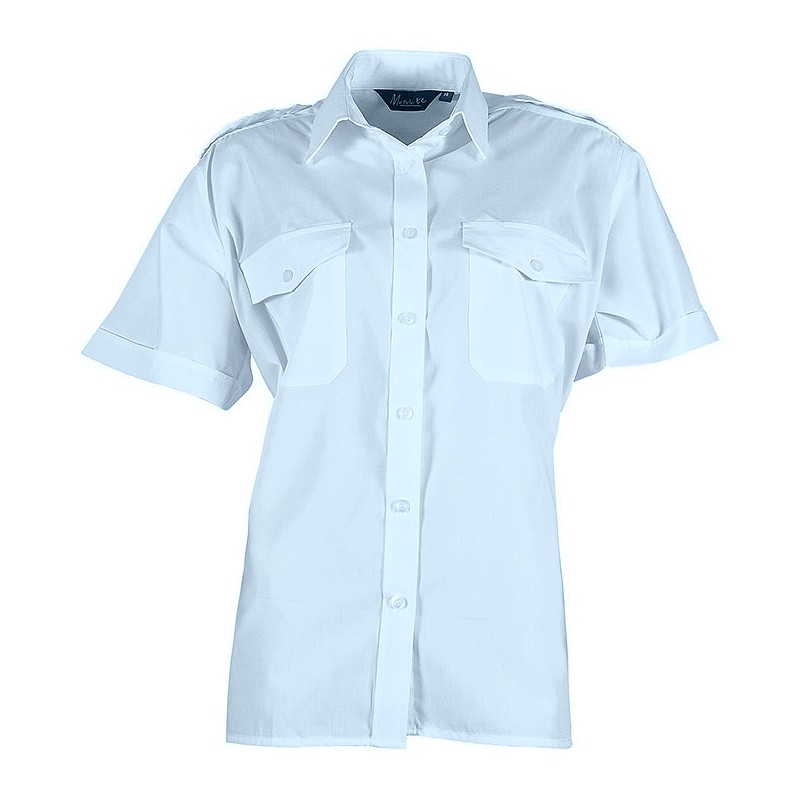 Ladies Polycotton Short Sleeve Pilot Shirts with epaulettes Light Blue 12