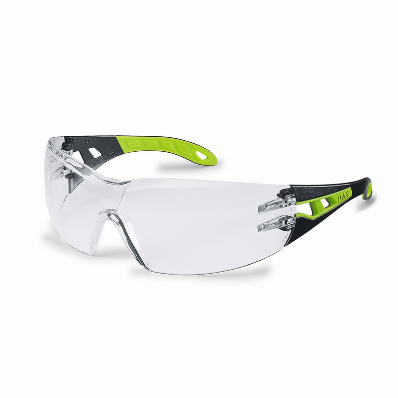 UVEX Pheos Safety Spectacles, clear lens, black/lime green regular frame
