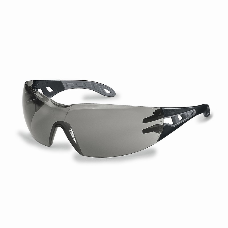 UVEX Pheos Safety Spectacles, grey sunglare lens, black/grey regular frame