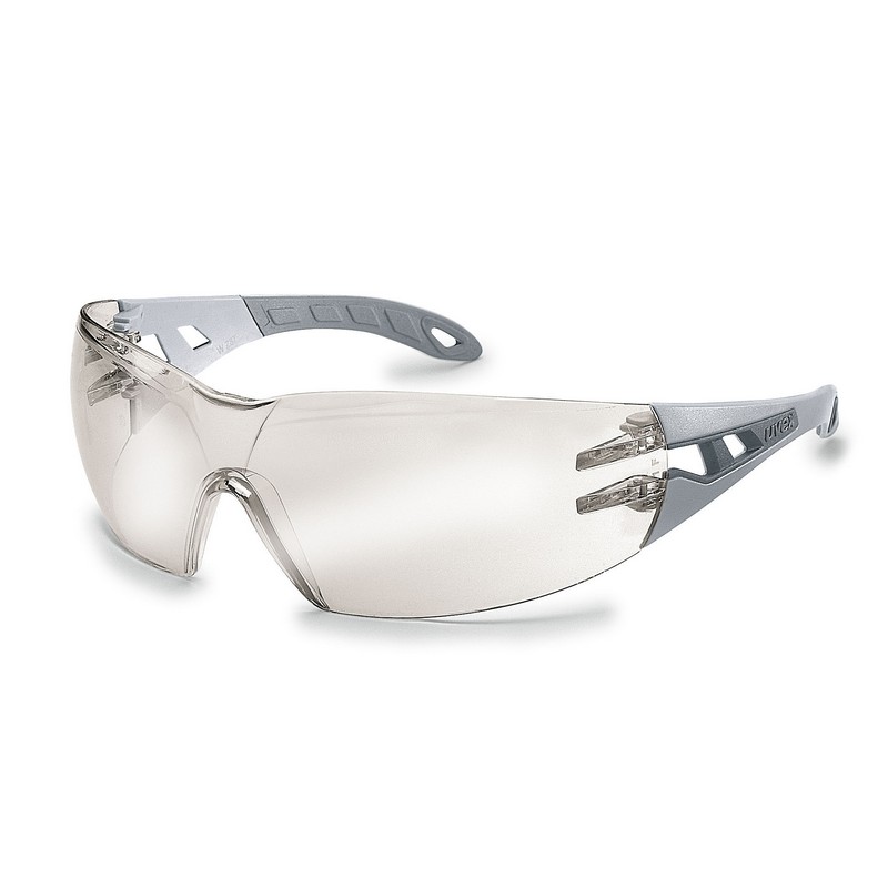 UVEX Pheos Safety Spectacles, silver mirror lens, light grey/grey regular frame