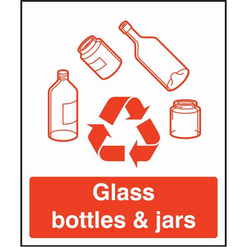 Glass Bottles & Jars Recycling 250x300mm Rigid Plastic Sign