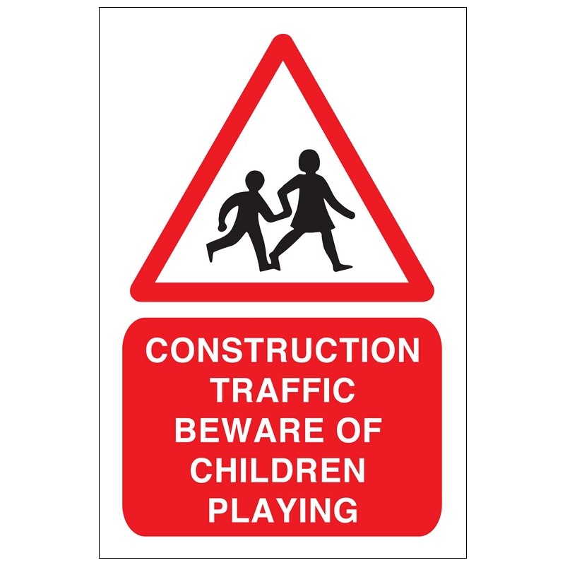 Construction Traffic Beware of Children 400mm x 600mm rigid plastic sign