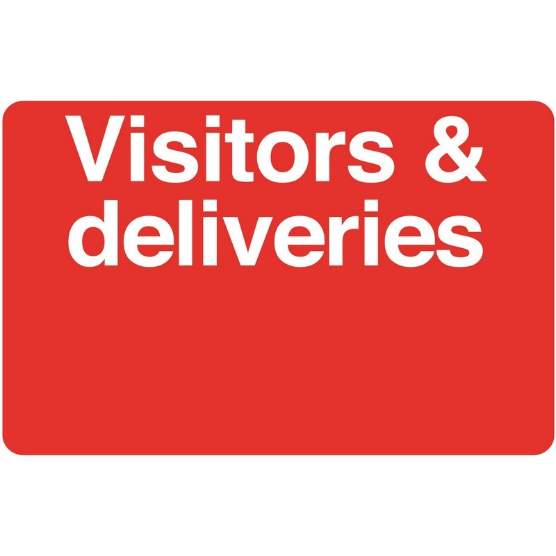Visitors & Deliveries + 600mm x 400mm Rigid plastic sign