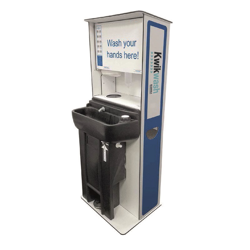 KWIKWASH Portable self-contained cold water hand wash station c/w soap Dispenser and Towel Dispenser – 596 (W) x 1555 (H) x 470mm (D) 