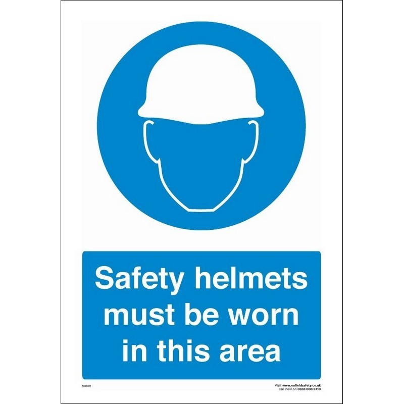 Safety Helmets Must be Worn in This Area 230mm x 330mm Rigid plastic sign
