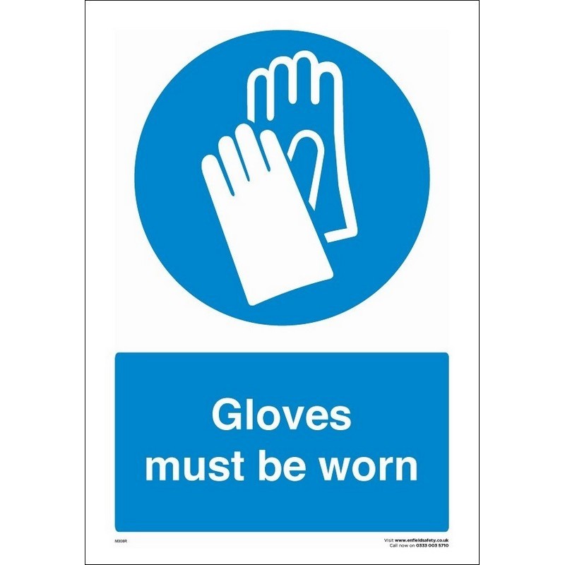 Gloves Must be Worn 230mm x 330mm rigid plastic sign