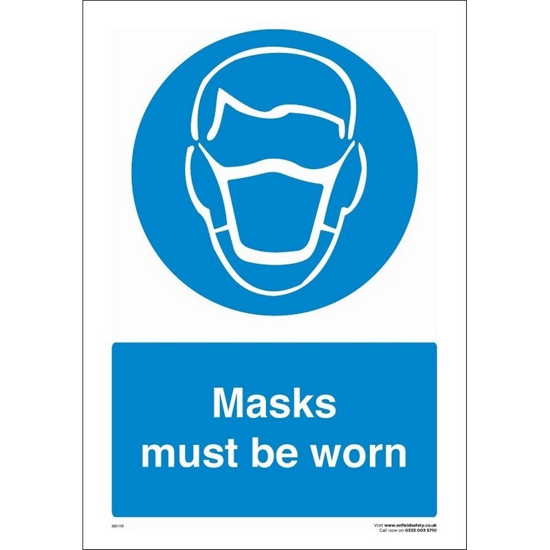 Masks Must be Worn 230mm x 330mm rigid plastic sign