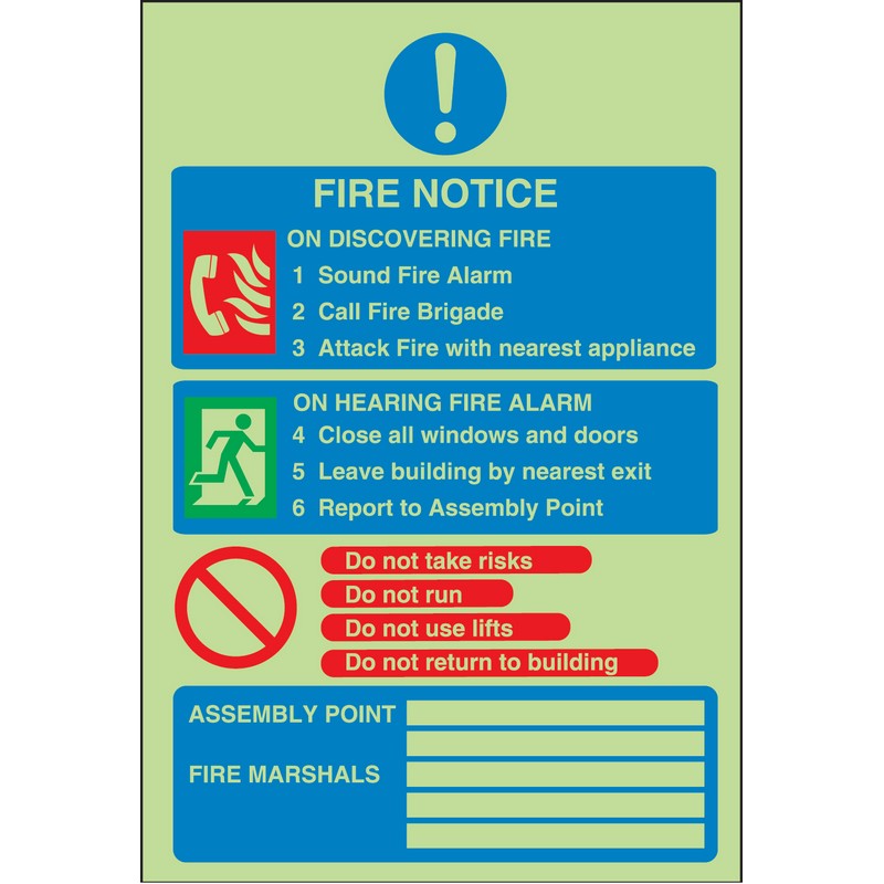 Fire Action Notice (Photolum) 230mm x 330mm Rigid Self-Adhesive sign