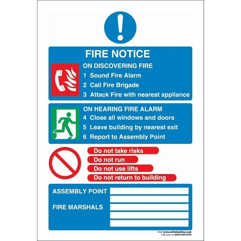 Fire Action Notice 230mm x 330mm rigid plastic sign