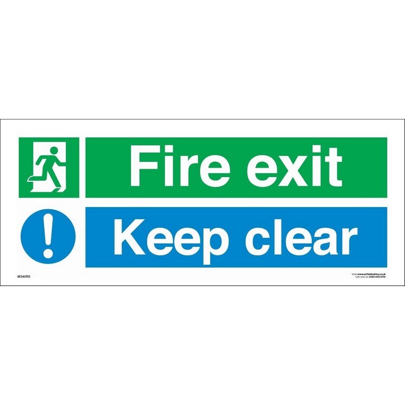 Fire Exit Keep Clear 380mm x 150mm Rigid Self-Adhesive