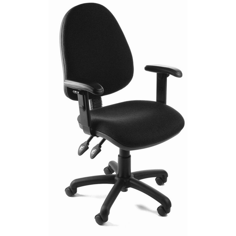 Upholstered Swivelling Adjustable Office Chair with Side Arms Black