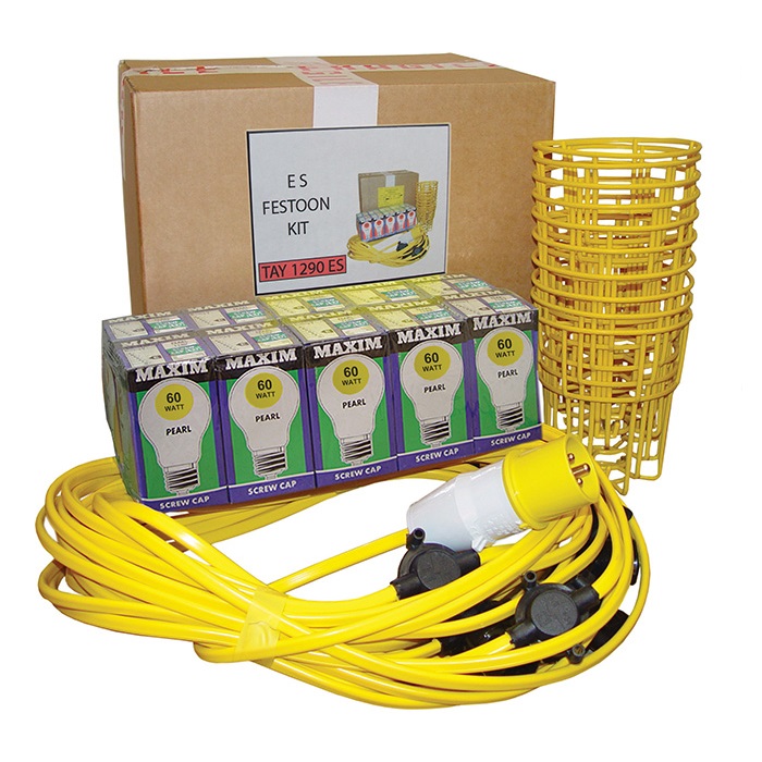 22 Metre LED Lighting Kit c/w Bulbs & Cages 110V 60W ES Fitting