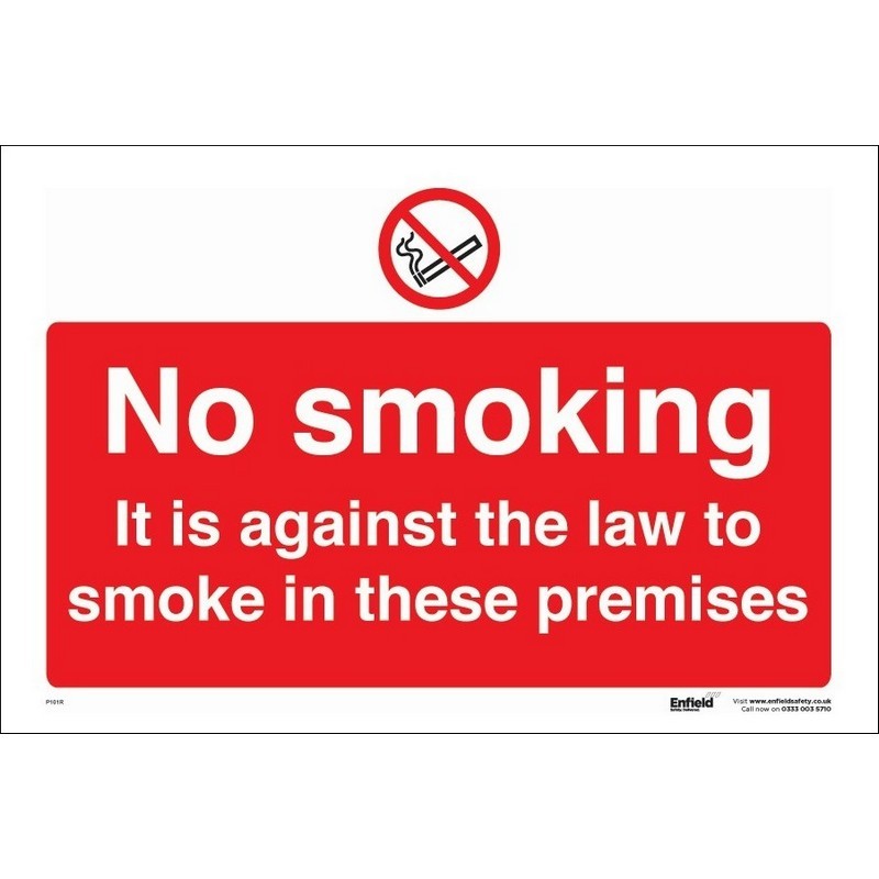 No Smoking. It is against the law…. 330mm x 230mm rigid plastic sign