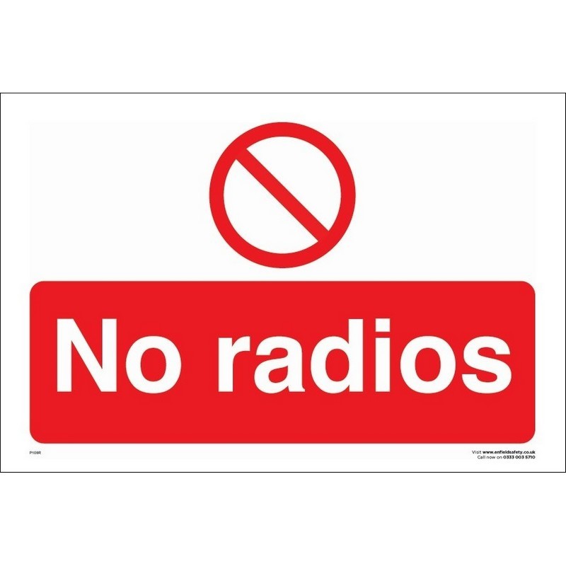 No Radios 330mm x 230mm rigid plastic sign