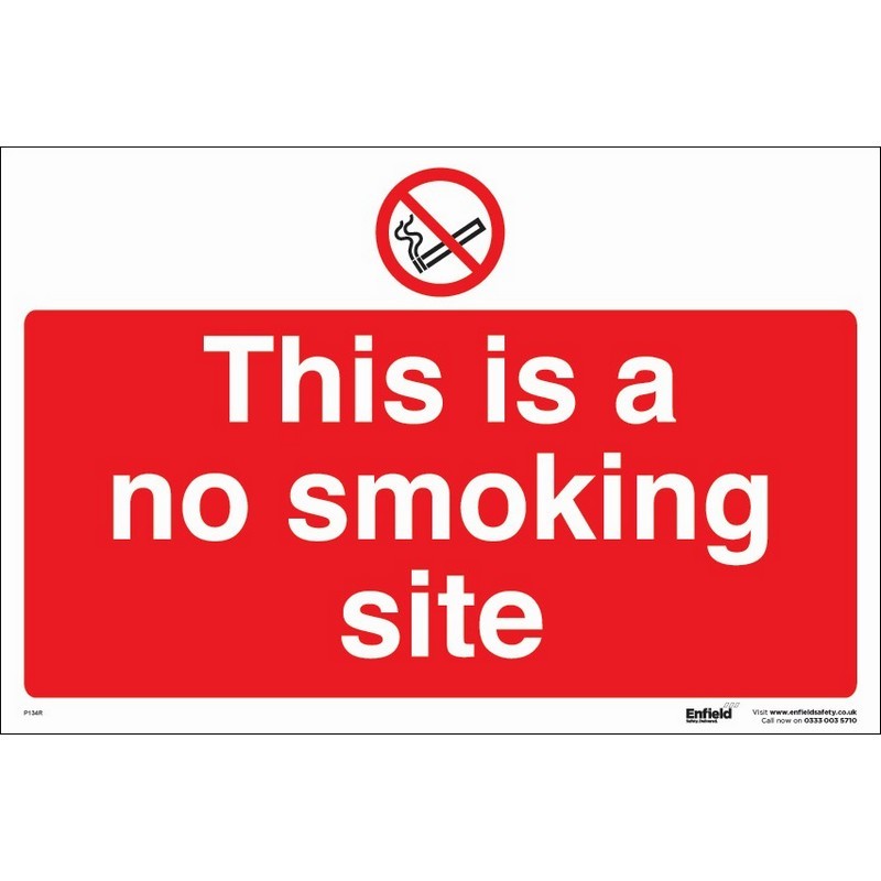 This is a No Smoking Site 330mm x 230mm rigid plastic sign