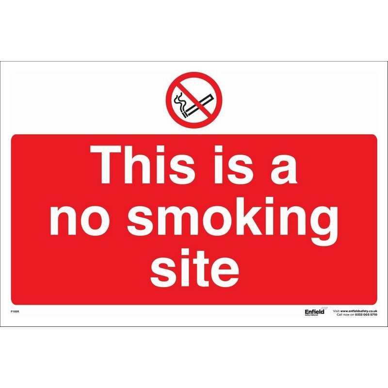 This is a No Smoking Site 660mm x 460mm rigid plastic sign