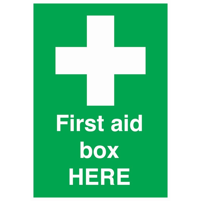 First Aid Box Here 230mm x 330mm rigid plastic sign