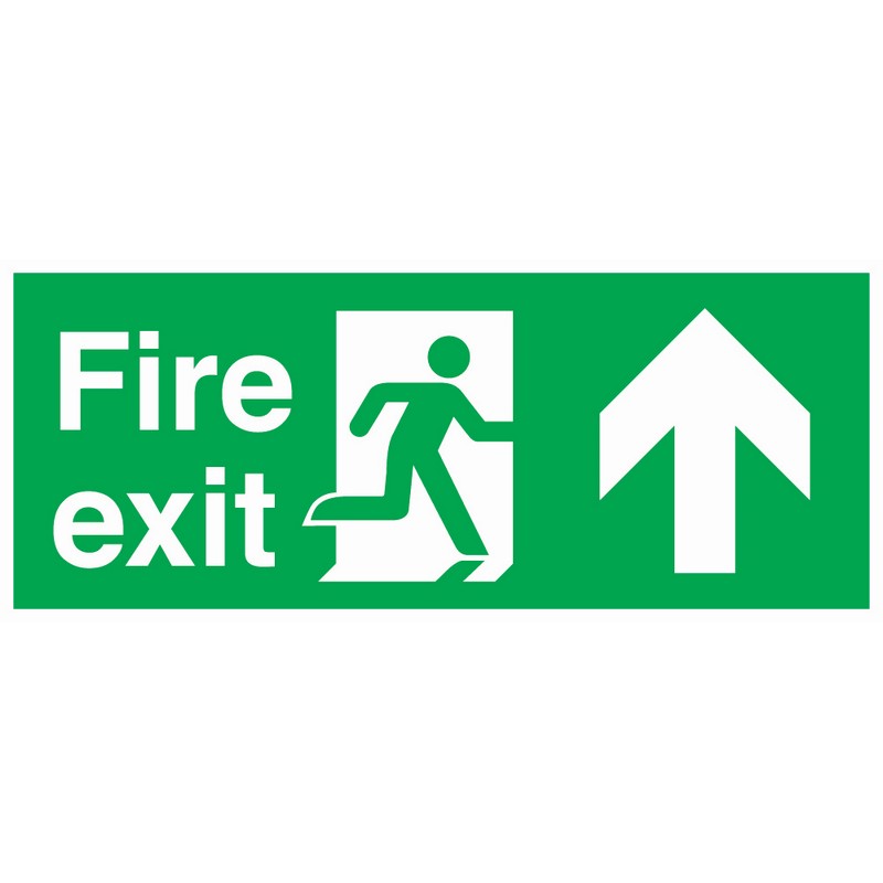 Fire Exit Up & Straight On 380mm x 150mm Rigid Self-Adhesive sign