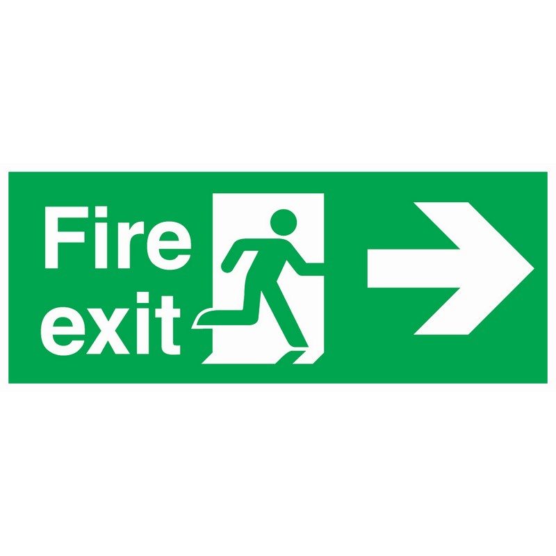 Fire Exit Right 380mm x 150mm Rigid Self Adhesive