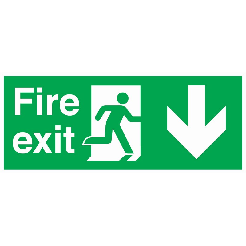 Fire Exit Down & Straight On 380mm x 150mm Rigid Self-Adhesive sign