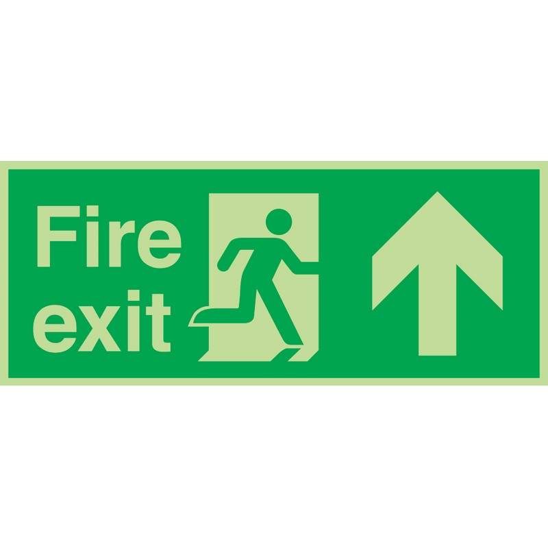 Fire Exit Up (Photolum) 380mm x 150mm Rigid Self-Adhesive sign