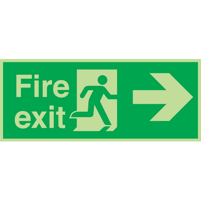 Fire Exit Right (Photolum) 380mm x 150mm rigid self-adhesive sign