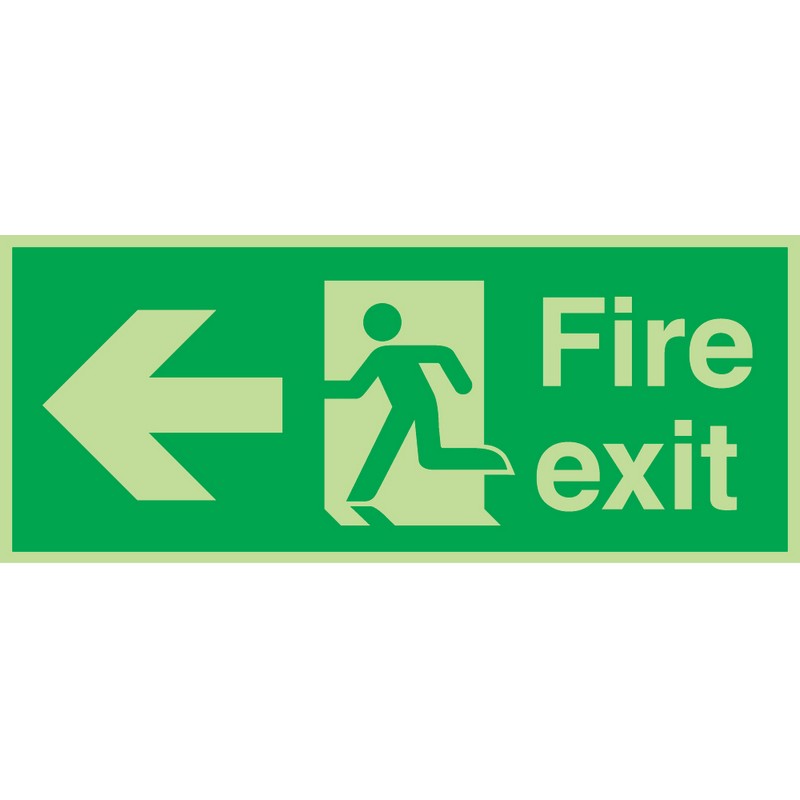 Fire Exit Left (Photolum) 380mm x 150mm Rigid Self-Adhesive sign