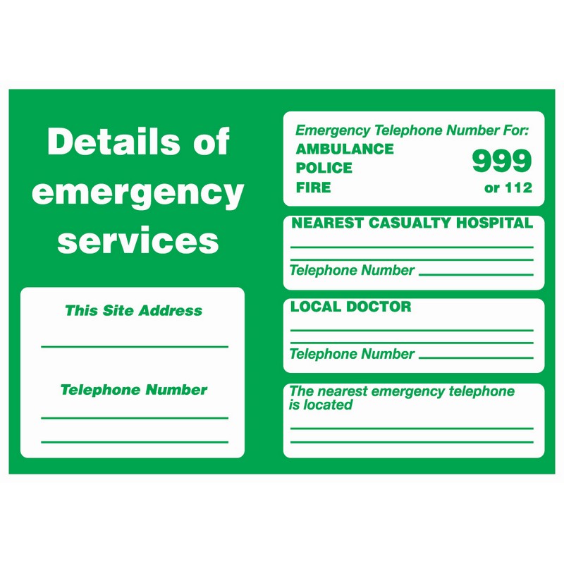 Details of Emergency Services 330mm x 230mm Rigid plastic sign