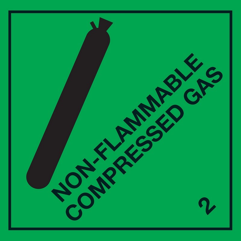 250x250mm s/a hazard diamond.  Pack x 100  CLASS 2 NON-FLAMMABLE COMPRESSED GAS (Supplied on Rolls)