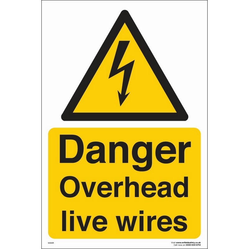 Danger Overhead Live Wires 230mm x 330mm rigid plastic sign