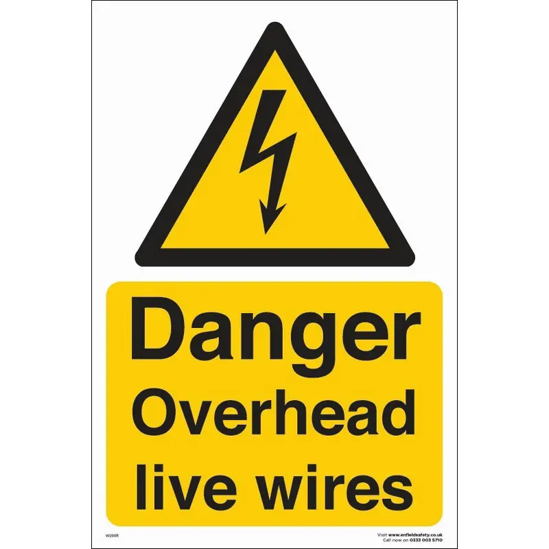 Overhead Live Wires 230mm x 330mm Rigid Plastic