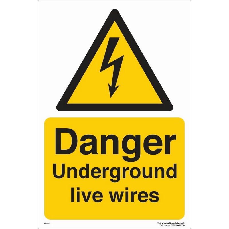 Danger Underground Live Wires 230mm x 330mm rigid plastic sign