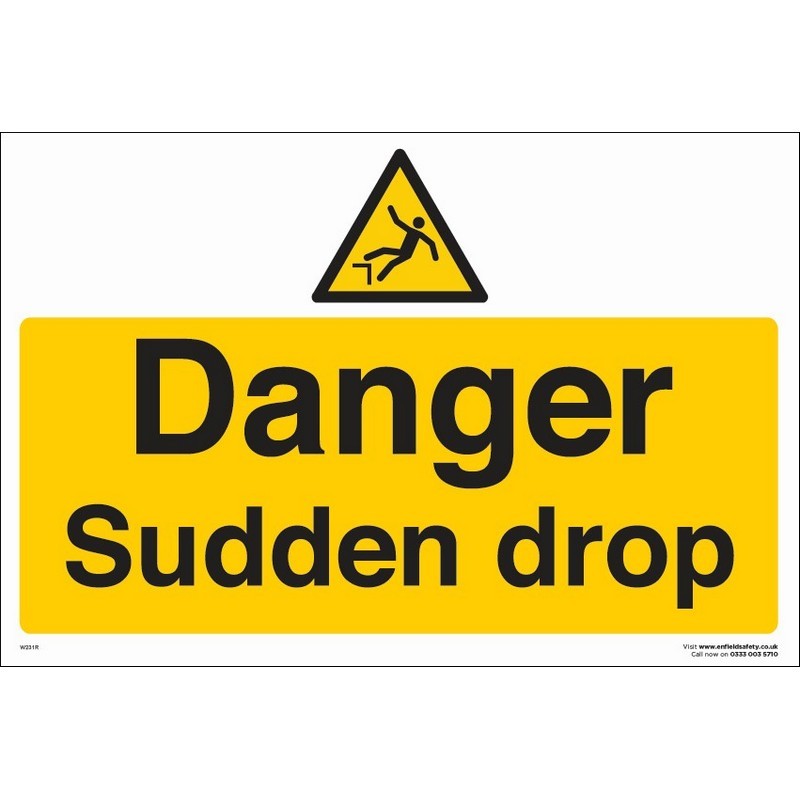 Danger Sudden Drop 330mm x 230mm rigid plastic sign