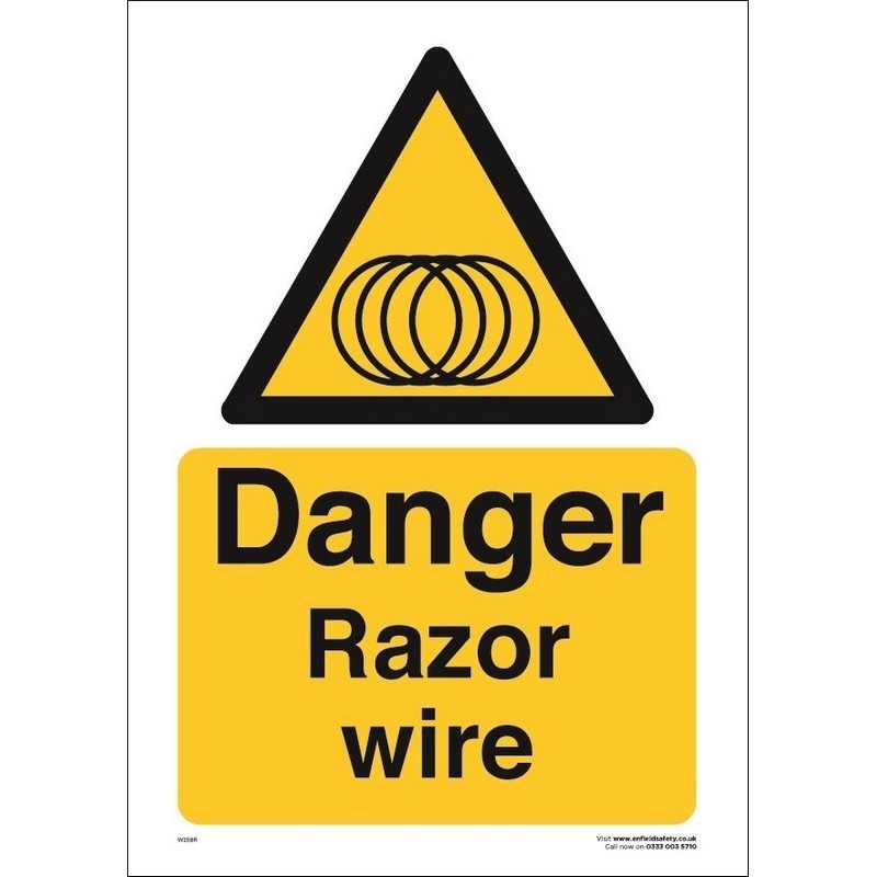 Danger Razor Wire 230mm x 330mm Rigid plastic sign