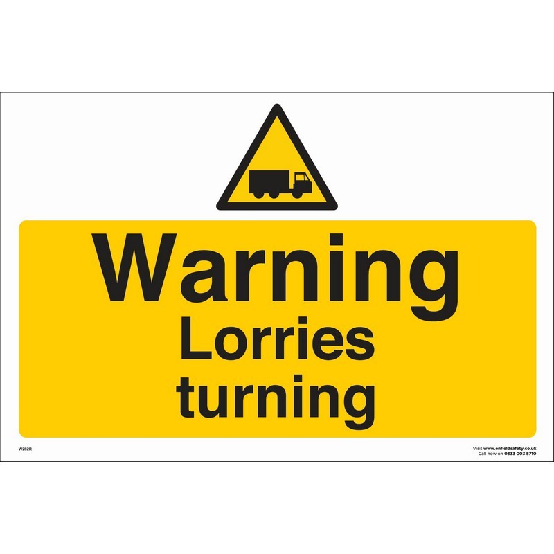 Warning Lorries Turning 600mm x 400mm rigid plastic sign