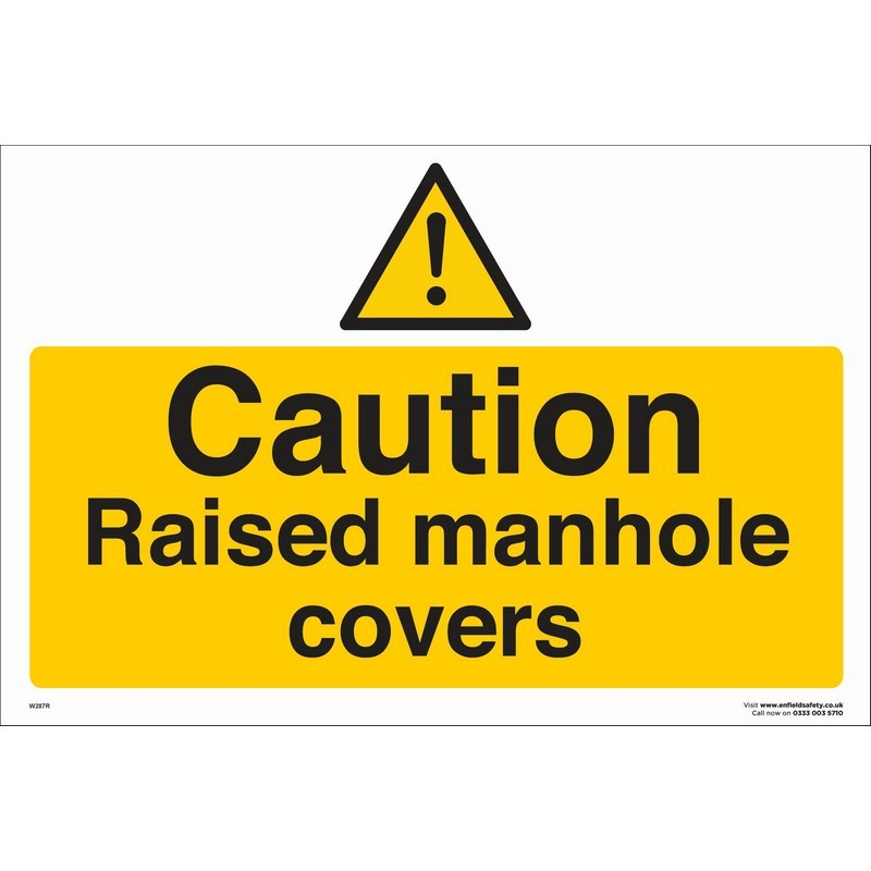 Caution Raised Manhole Covers 660mm x 460mm rigid plastic sign