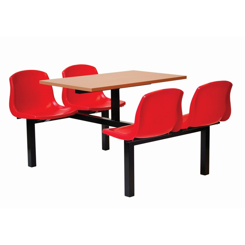 Canteen table with four red chairs for construction site